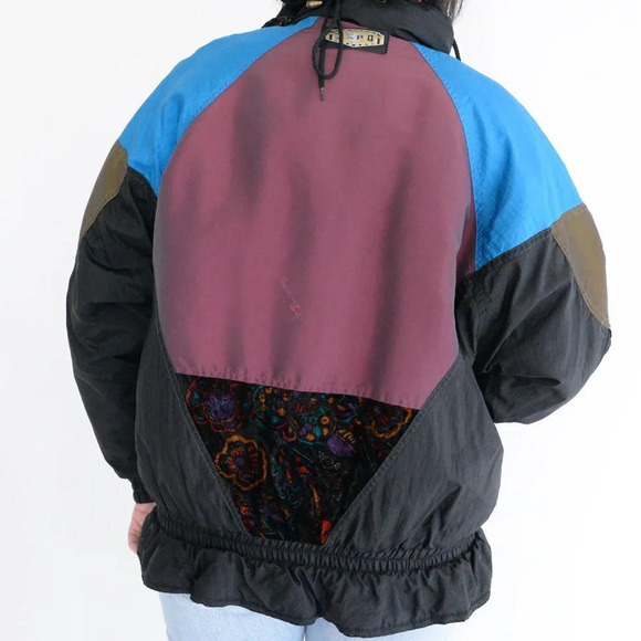 Vintage 90's ISPO Blue & Black Patchwork Funky Puffer Zip  Up Winter Jacket S - Picture 3 of 15
